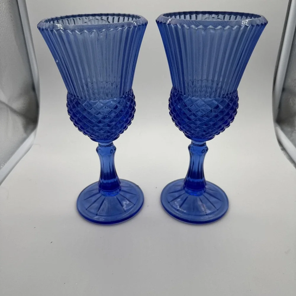 set of 2 Avon Cobalt Blue Goblet‎ Martha Washington Glass Vintage
